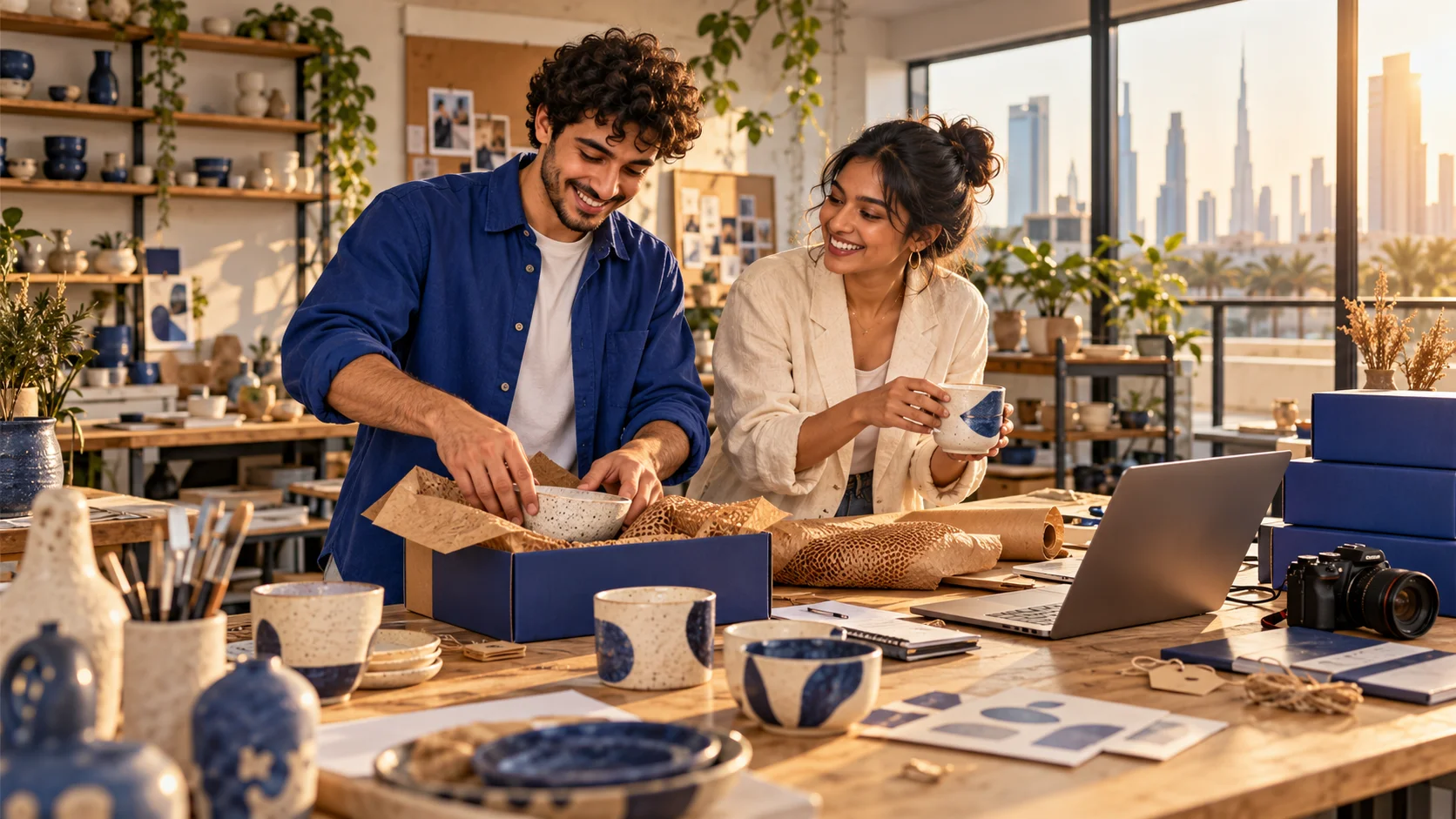 Young Arab and Indian cofounders developing an independent brand