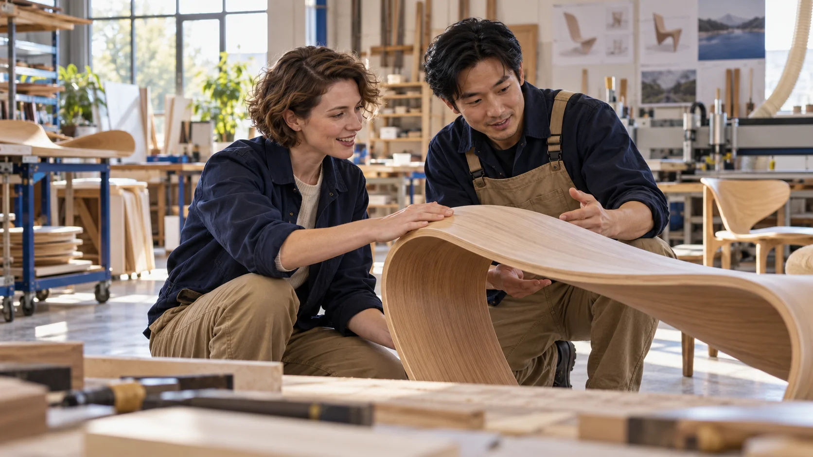 European and East Asian product makers collaborating in a workshop